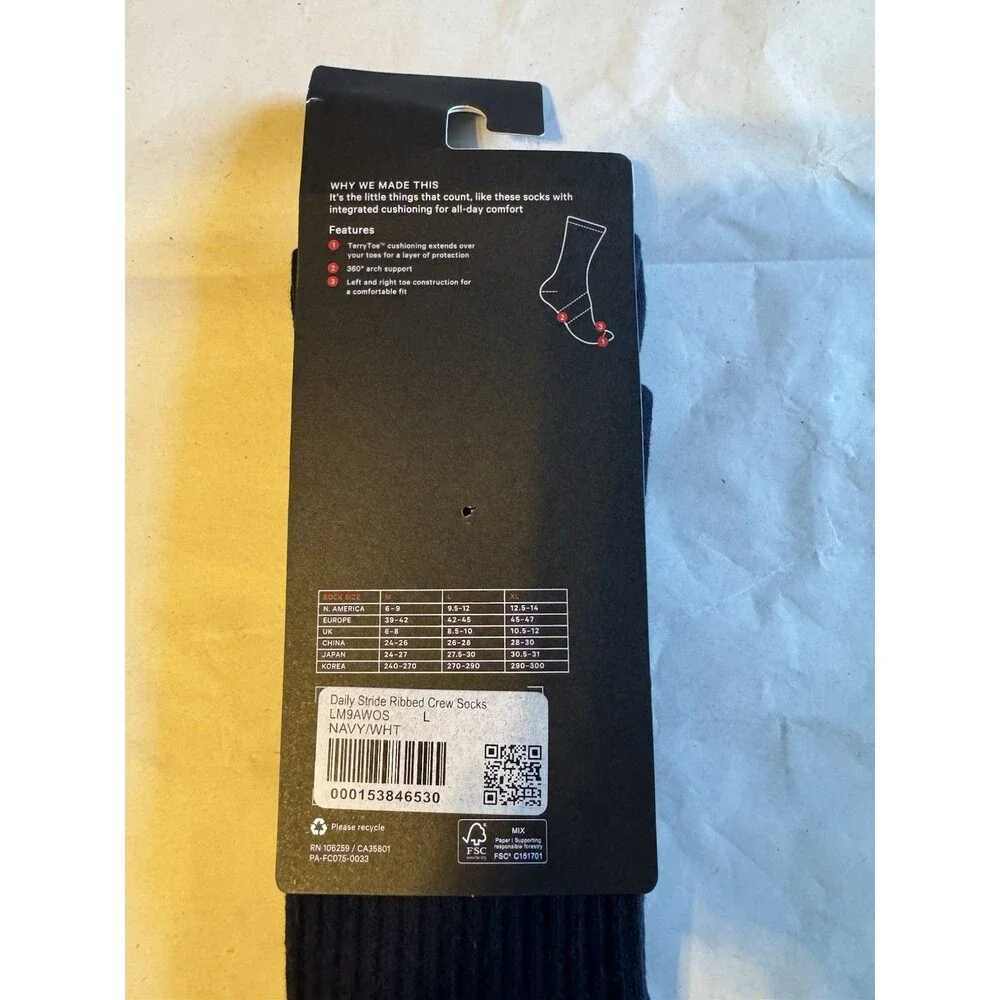 Lululemon Daily Stride Ribbed Crew Tennis Club Socks Navy Cushioned Size L